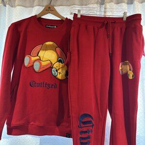 CIVILIZED BEAR CORE HOODIE SET Men’s Size M Red Cozy Preppy Y2k Vtg Retro
